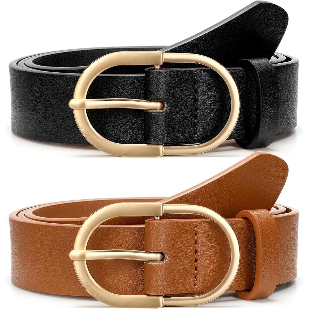 Women's Faux Leather Belt 38-42 In Gold Buckle Casual Dress Accessory